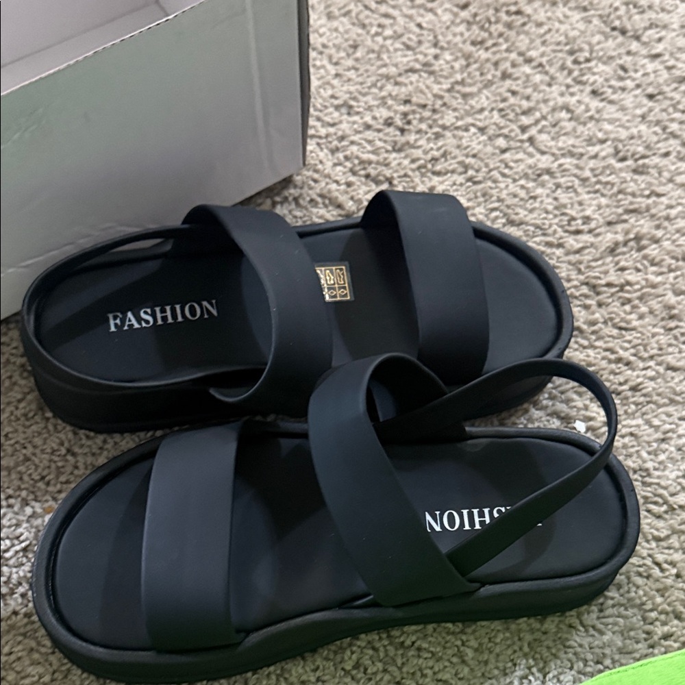 Fashion Black Women's Strappy Slide Sandals